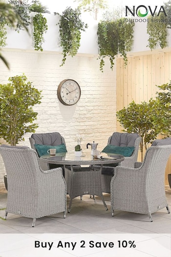 Nova Outdoor Living Grey Thalia 4 Seat Rattan Effect Dining Set with 1.2m Round Table (C68325) | £1,400
