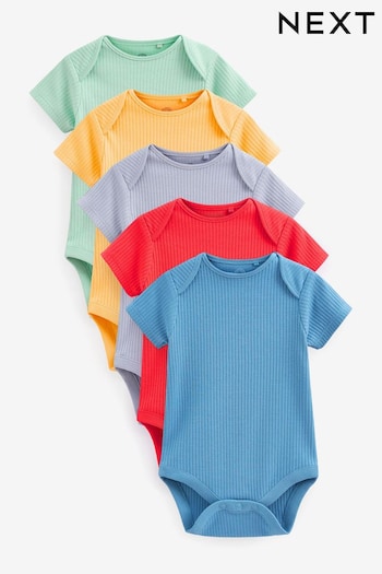 Bright Rib Baby 5 Pack Short Sleeve Bodysuits (C68355) | £8 - £9