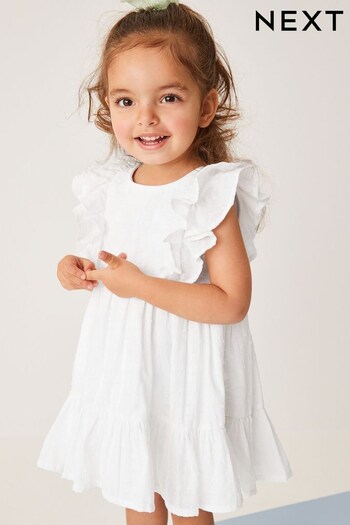 White Jersey Woven Mix Embroidered Dress (3mths-7yrs) (C68543) | £13 - £17