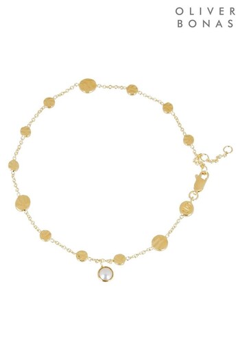 Oliver Bonas Grey Sarita Penny Gold Plated Chain Anklet (C68611) | £38