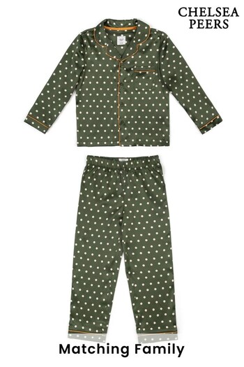 Chelsea Peers Green Satin Mosaic Bee Print Long Pyjama Set (C68695) | £45