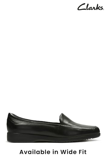 Clarks Black Wide Fit Leather Georgia KLEIN Shoes (C68841) | £60