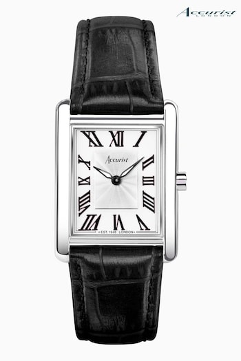 Accurist Womens Black Rectangle Leather Strap Analogue Watch (C68909) | £169