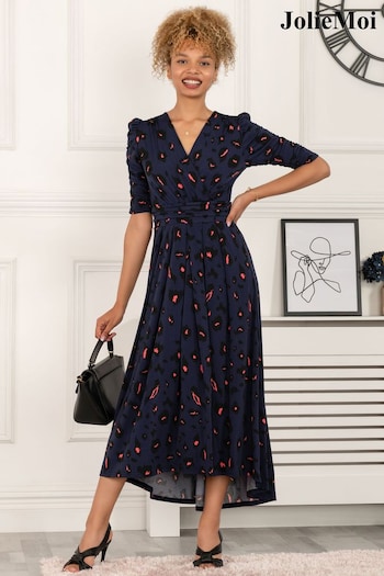Jolie Moi Blue Adria Animal Print Jersey Maxi Dress (C68988) | £85