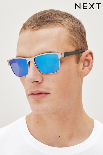 Blue Retro Polarised Sunglasses rectangle-frame (C69089) | £16