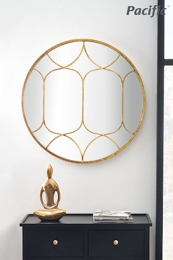 Pacific Gold Metal Overlay Decorative Round Wall Mirror (C69274) | £120