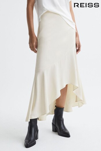 Reiss Ivory Inga Satin High Rise Midi Skirt (C69409) | £158