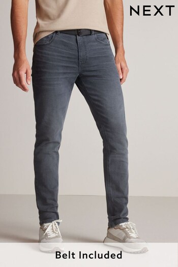 Dark Grey Belted Slim Fit Jeans (C69448) | £38