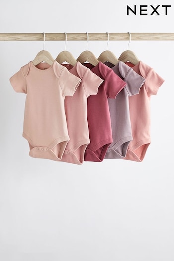 Pink Baby 5 Pack Essential Short Sleeve Bodysuits (C69647) | £12 - £14