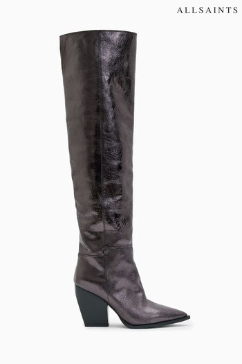 AllSaints Grey Reina Crinkle Boots (C69662) | £349