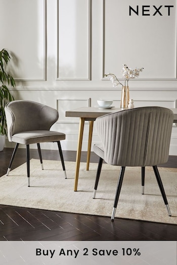 Set of 2 Soft Velvet Mid Grey Piano Arm Dining Chairs (C69777) | £299