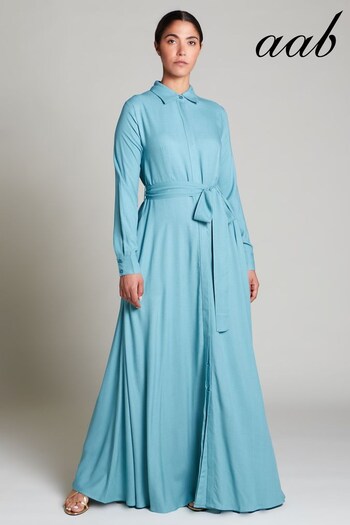 Aab Blue slogan-print Shirted Maxi Dress (C69786) | £72