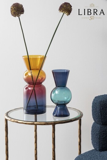 Libra Midnight Blue/Orange Elise Ombre Glass Vase (C69940) | £60