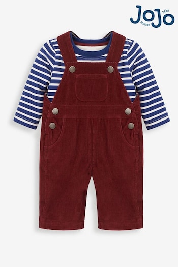Trending: Touch Lamps Burgundy 2-Piece Classic Cord Dungarees & Stripe Top Set (C69964) | £29.50