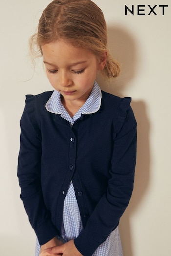 Navy Blue Cotton Rich Frill Shoulder School Cardigan (3-16yrs) (C70107) | £9 - £14