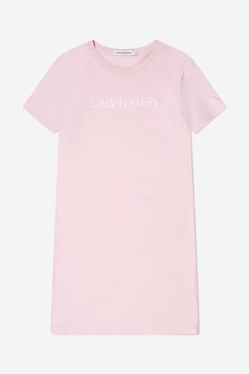 Girls Organic Cotton Logo T-Shirt Dress in Pink (C70193) | £25