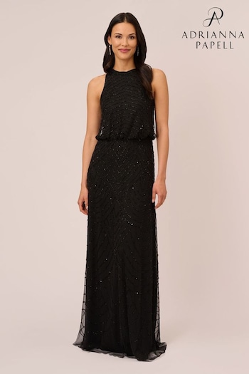 Adrianna Papell Black Beaded Halter Gown (C70247) | £230