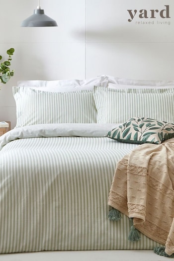 The Linen Yard Green Eucalyptus Hebden Striped Reversible Duvet Cover And Pillowcase Set (C70359) | £24 - £44