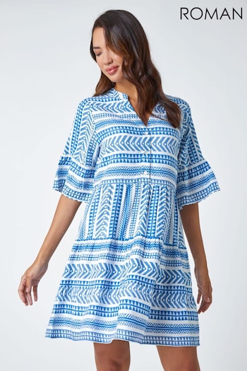 Roman Blue Aztec Print Smock Dress (C70436) | £40