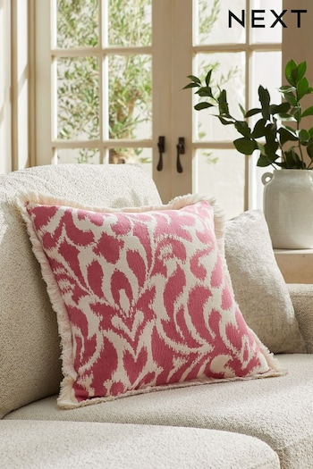 Fushsia Pink 50 x 50cm Ikat Jacquard Geo Fringe Cushion (C70613) | £20