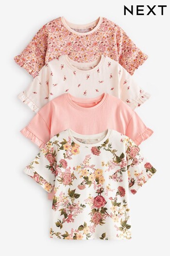 Pink Floral Short Sleeve T-Shirts 4 Pack (3mths-7yrs) (C70790) | £17 - £21
