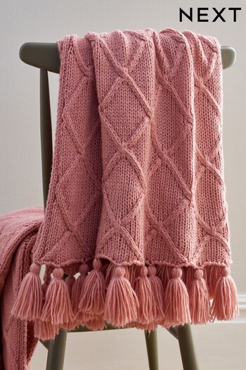 Pink Chunky Cable Knit Throw (C71028) | £60 - £100