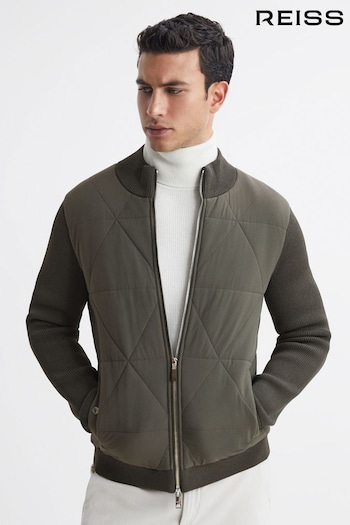 Reiss Forest Green Amos Hybrid Zip-Through Quilted Jacket (C71110) | £198