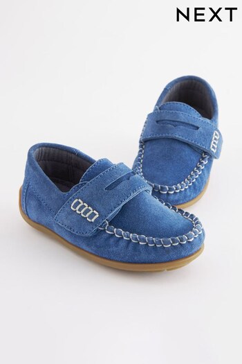 Cobalt Blue Standard Fit (F) Leather Penny Loafers with Touch & Close Fastening (C71144) | £28 - £34