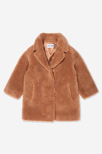 Girls Faux Fur Camille Cocoon Mini Coat in Cream (C71228) | £99