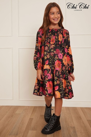 Chi Chi London Natural Older Girls Long Sleeve Floral Smock Dress (C71423) | £46