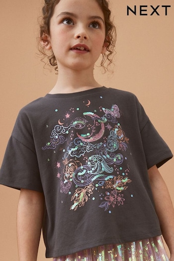 Charcoal Grey Sequin Celestial T-Shirt (3-16yrs) (C71618) | £11 - £16