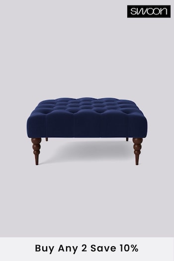 Swoon Easy Velvet Ink Blue Plymouth Square Ottoman (C71721) | £300