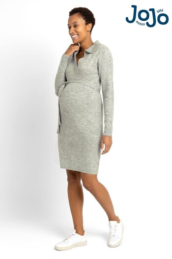 JoJo Maman Bébé Marl Grey Collared Knitted Maternity Dress (C71748) | £22