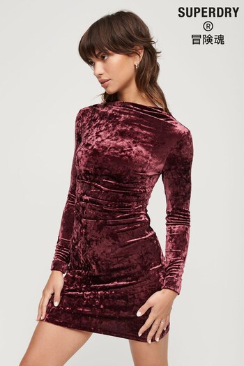 Superdry Pink Velvet Long Sleeve Mini Dress (C71766) | £60