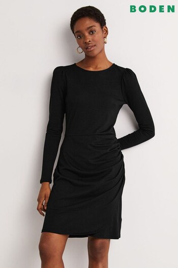 Boden Black Ruched Jersey Mini Dress (C71787) | £75