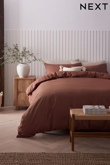 Hazelnut Brown Cotton Rich Plain Duvet Cover and Pillowcase Set (C72116) | £18 - £45