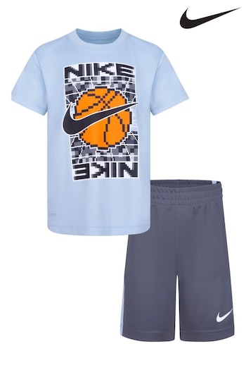 Nike Grey Little Kids Dri-FIT Sports T-Shirt and Shorts Set (C72255) | £32