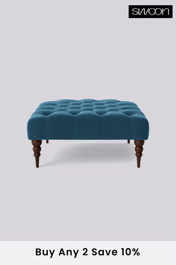 Swoon Easy Velvet Petrol Blue Plymouth Square Ottoman (C72285) | £300