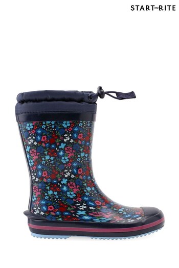 Start-Rite Little Puddle Floral Tie Top Cosy Wellies (C72314) | £26