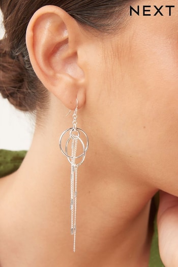 Silver Tone Circle Chain Drop Earrings (C72319) | £8.50