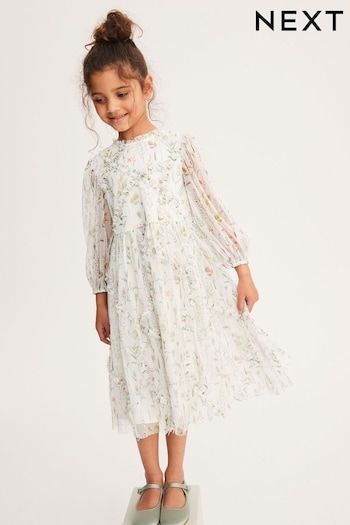 Soft Floral Long Sleeve Mesh Dress (3-16yrs) (C72427) | £30 - £36