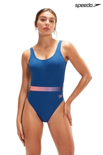 Speedo Dark Blue Belted Deep U-Back 1 Piece Swimsuit (C72661) | £39