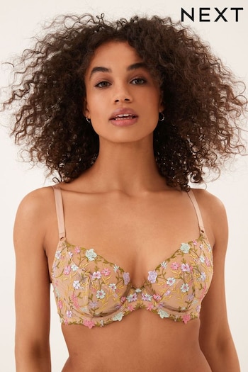 Ditsy Floral Non Pad Plunge Embroidered Bra (C72710) | £26