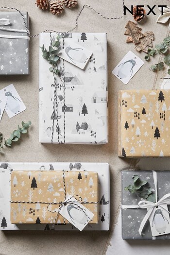 Set of 3 Merry Mono Christmas Wrapping Paper and Accessories (C73019) | £7