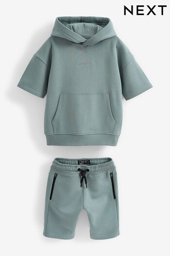 Mineral Grey Short Sleeve con Hoodie and Shorts Set (3-16yrs) (C73055) | £21 - £29