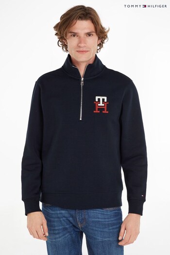 Tommy Hilfiger Blue Essential Monogram Half Zip Jumper (C73096) | £140