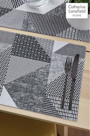 Catherine Lansfield 4 Pack Grey Larsson Geo Wipeable Placemats (C73224) | £20