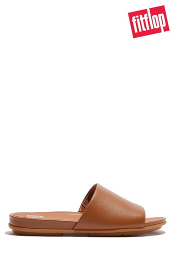 FitFlop Gracie Leather Brown Slides (C73255) | £70