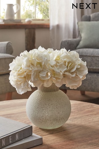 Cream Artificial Hydrangea Bouquet In Natural Pot (C73288) | £42