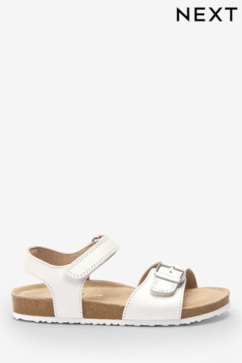 White Leather Standard Fit (F) Leather Corkbed Sandals (C73318) | £18 - £25